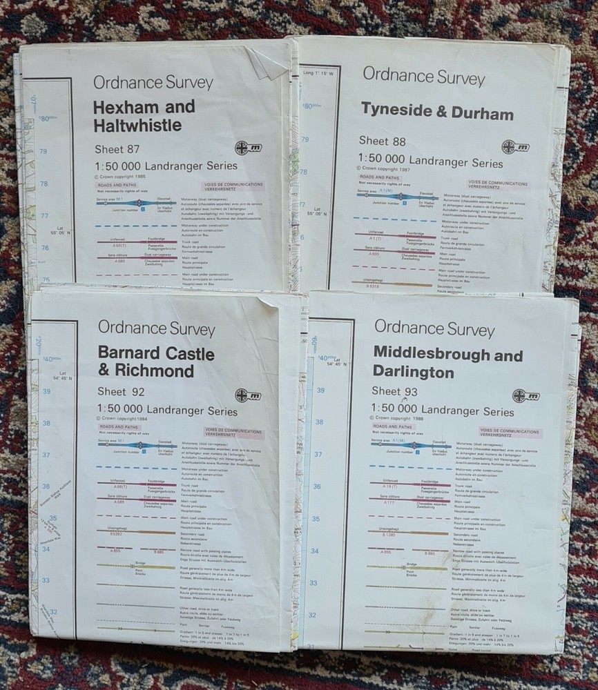 Ordnance Survey 1:50 000 Landranger Series Maps, 1984 – 1988, North England x 4