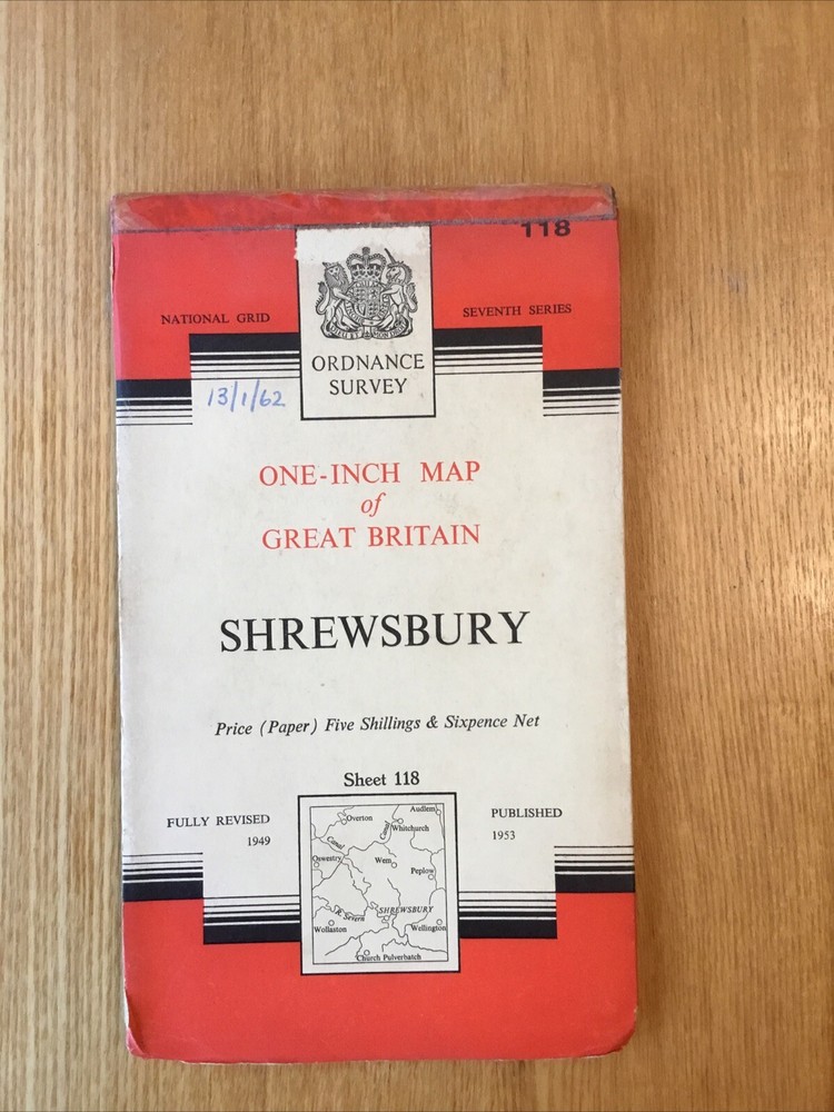 1958 Ordnance Survey One Inch Seventh Series Map 118 Shrewsbury (incl Whitchurch