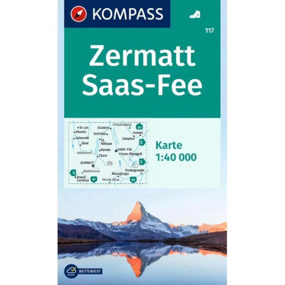 Switzerland + Itay Zermatt, Saas-Fee Matterhorn Kompass hiking map 117