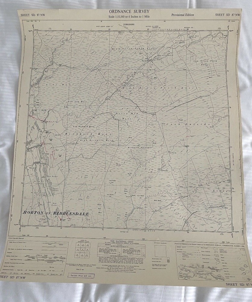 OS, 6 Inch to 1 Mile Map, sheet SD 87 NW, Horton in Ribblesdale area, 1956