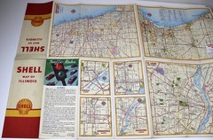 SHELL Road Map of ILLINOIS 1951 Springfield Rockford Peoria St Louis USA Chicago