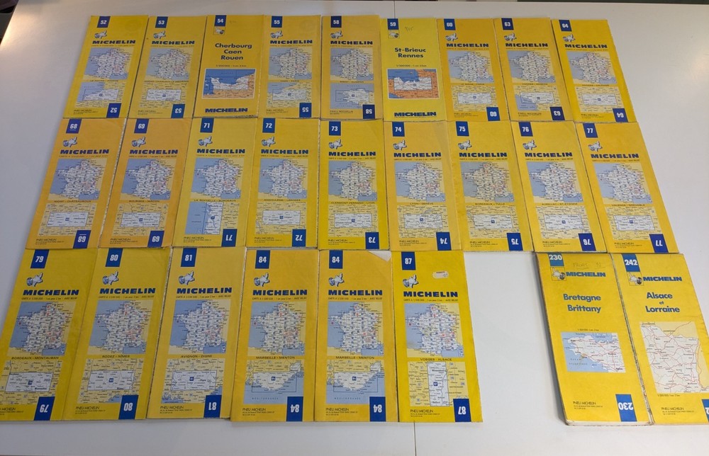 Job Lot 26 Vintage 1970s – 80s Yellow Michelin Maps France most regions