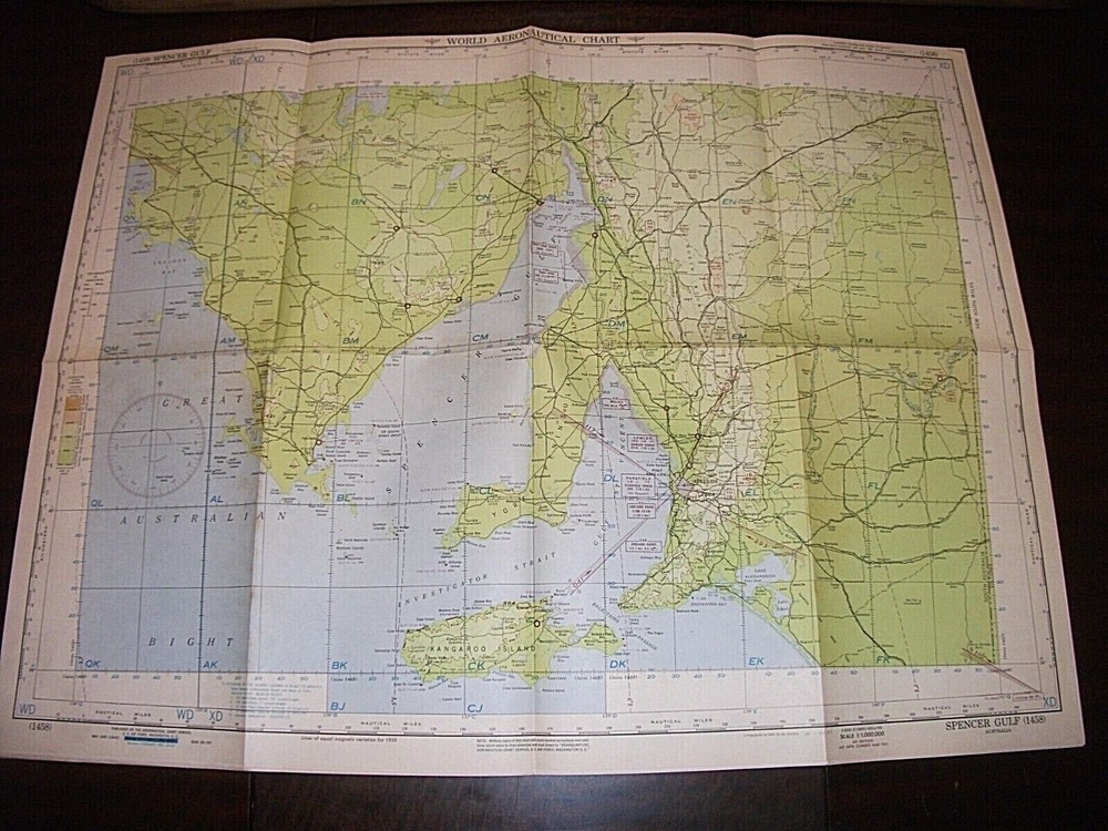 WORLD AERONAUTICAL CHART. SPENCER GULF. AUSTRALIA. 1951 ORIGINAL MAP 1458