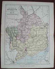 Antique colour map Monmouth Wales late Victorian George Philip – Railways
