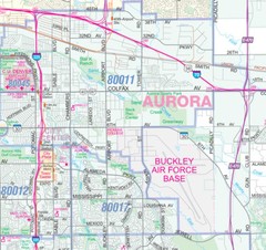 Metro Denver-Aurora-Boulder CO Detailed Region Wall Map w/Zip Codes