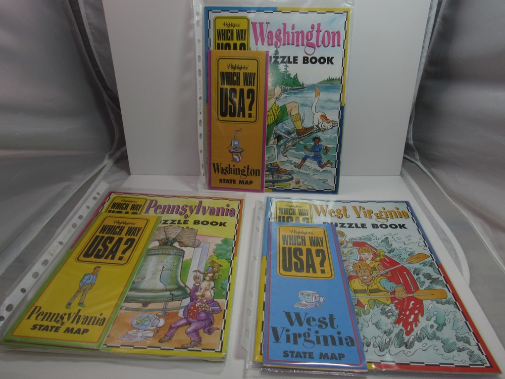 Highlights Which Way USA? Puzzle Books & State Maps – PA, WA, WV Lot of 3