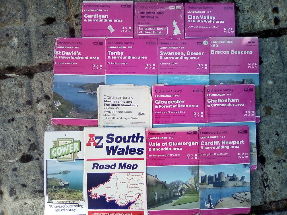 MID, WEST & SOUTH WALES   LANDRANGER OS ORDNANCE SURVEY MAPS JOB LOT BUNDLE SET