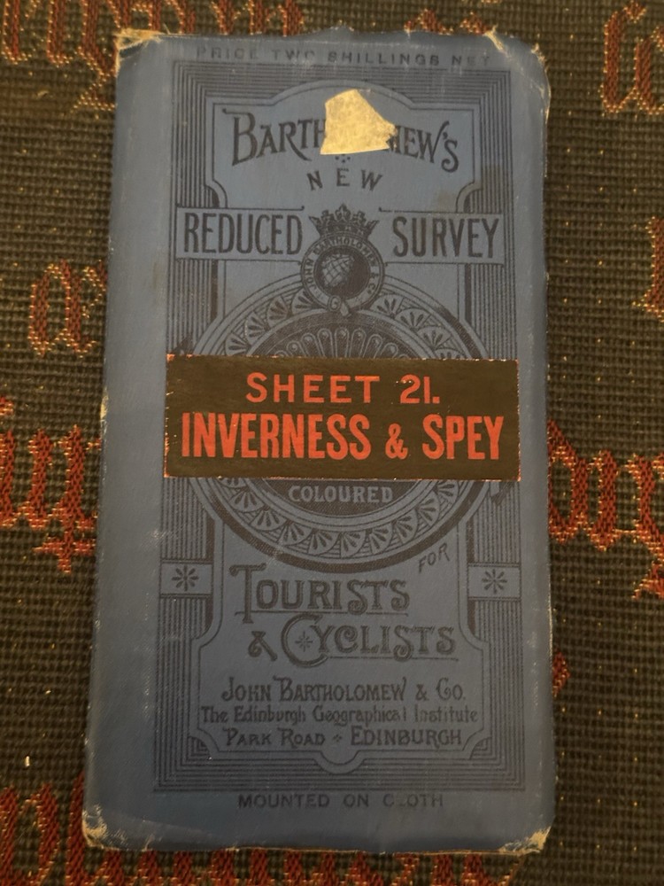 Bartholomew Inverness & Spey Cloth Folding Tourists Cyclists Vintage Map
