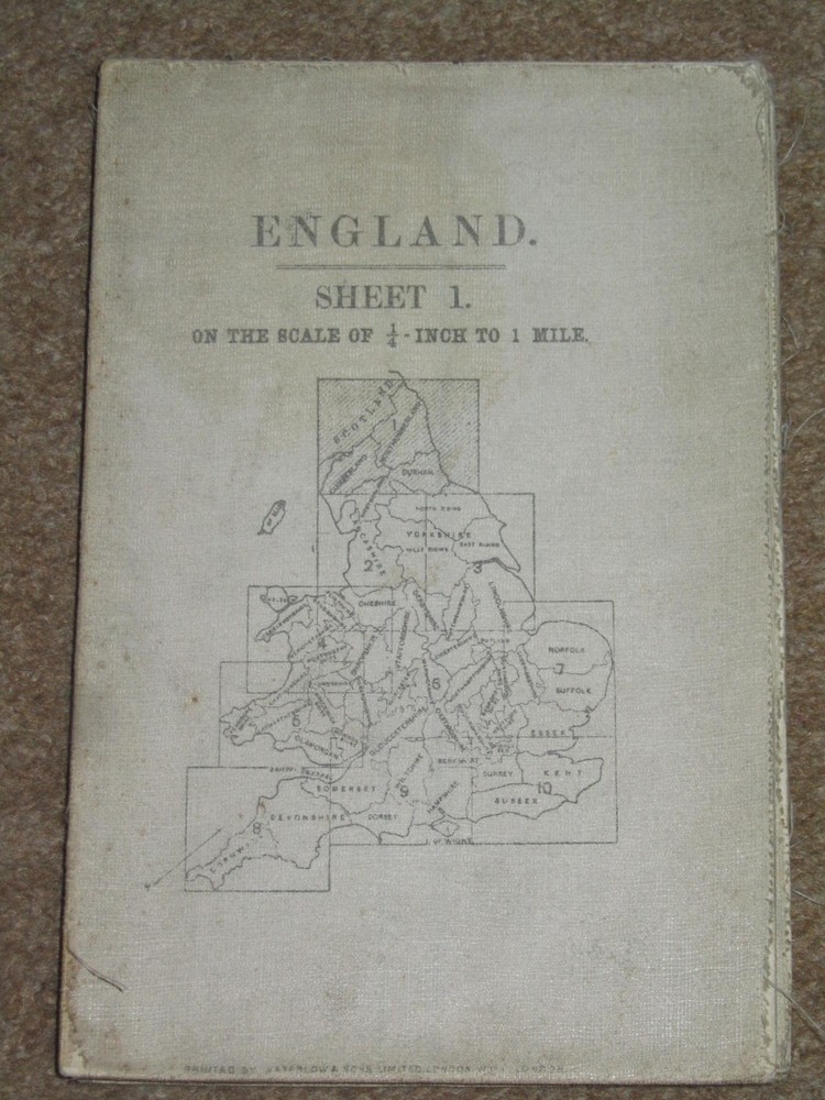 Ordnance Survey Antique 1/4″ Map – Sheet 1 Northern England – 1909 on cloth