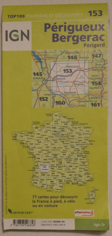 Périgueux / Bergerac folded map by Institut Géographique National (IGN)