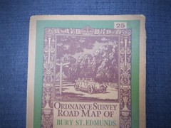 1930s Ordnance Survey Road Map of Bury St. Edmunds & Ipswich – 1/2″ to 1 Mile