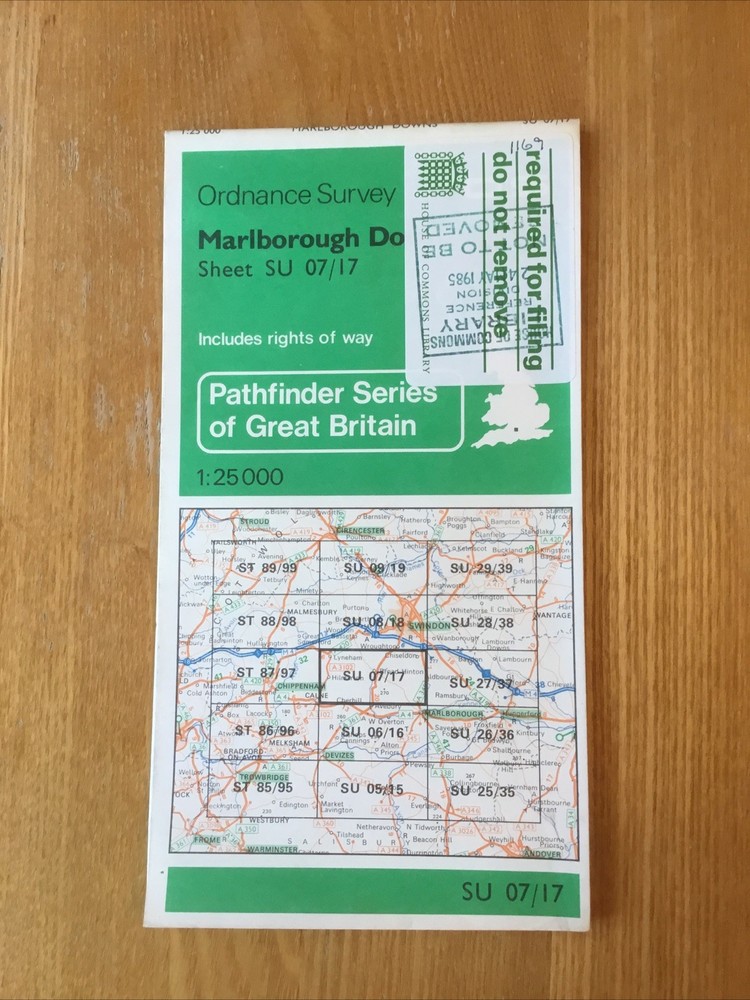 1985 Ordnance Survey Pathfinder Map SU 07/17 Marlborough Downs (incl Lyneham )