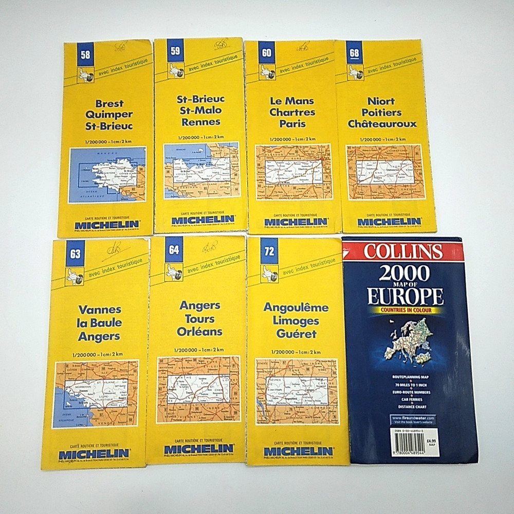 Michelin Tourist/Motoring Maps of France Bundle X7 + Collins Route Map of Europe