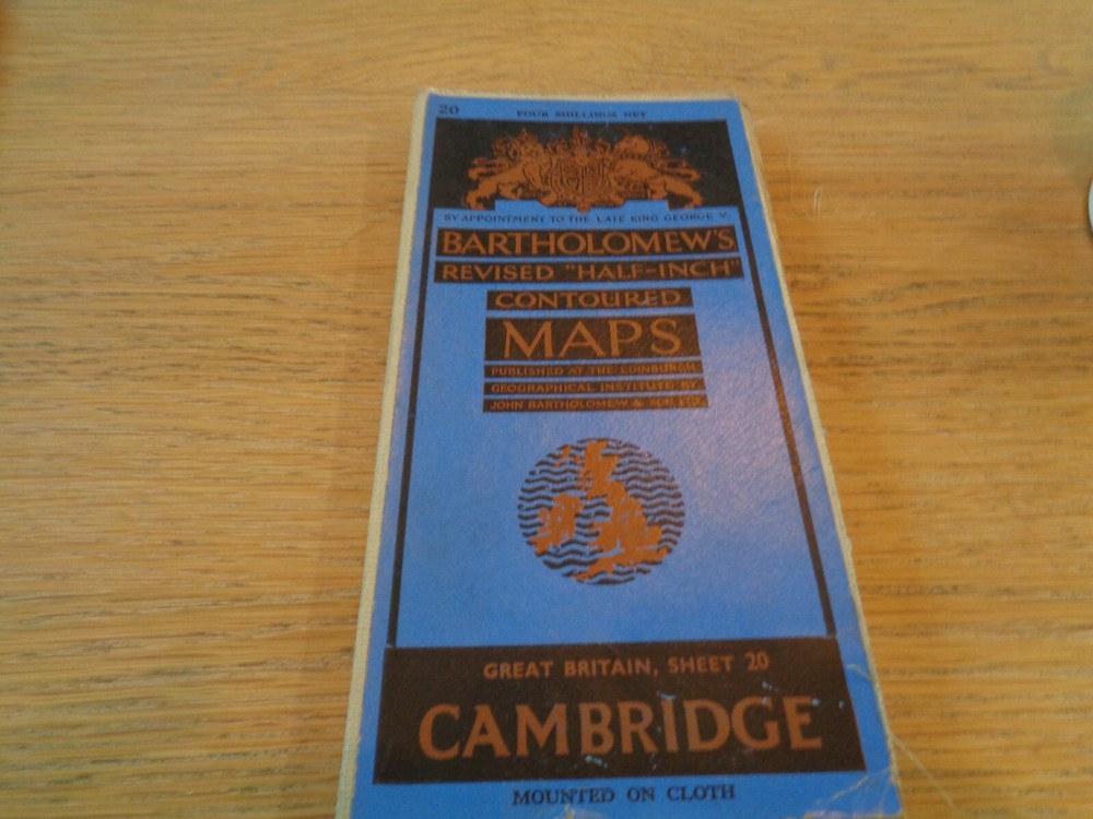 Bartholomew’s Cloth Contoured Maps 1930 -50s Half Inch Map Cambridge no 20