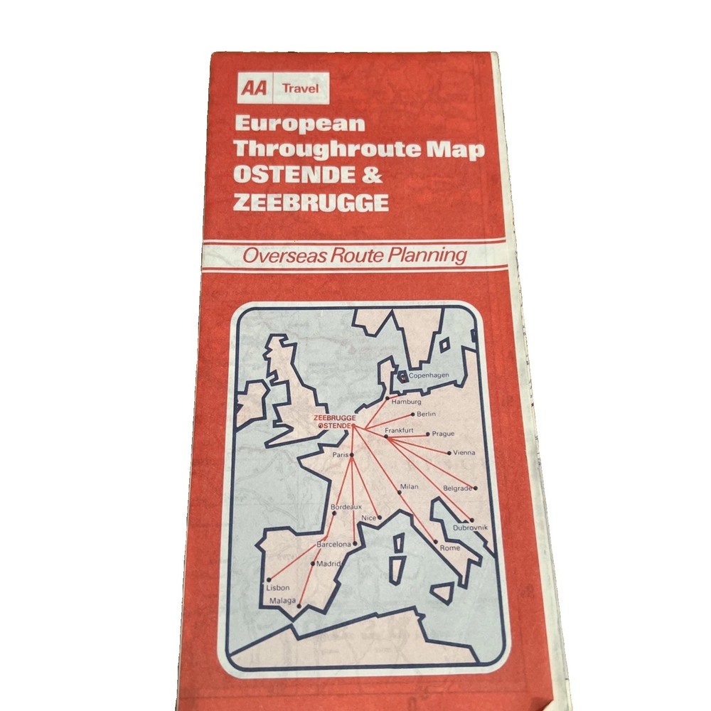 Vintage 1979 AA European Throughroute Map Ostende & Zeebrugge Fold Out