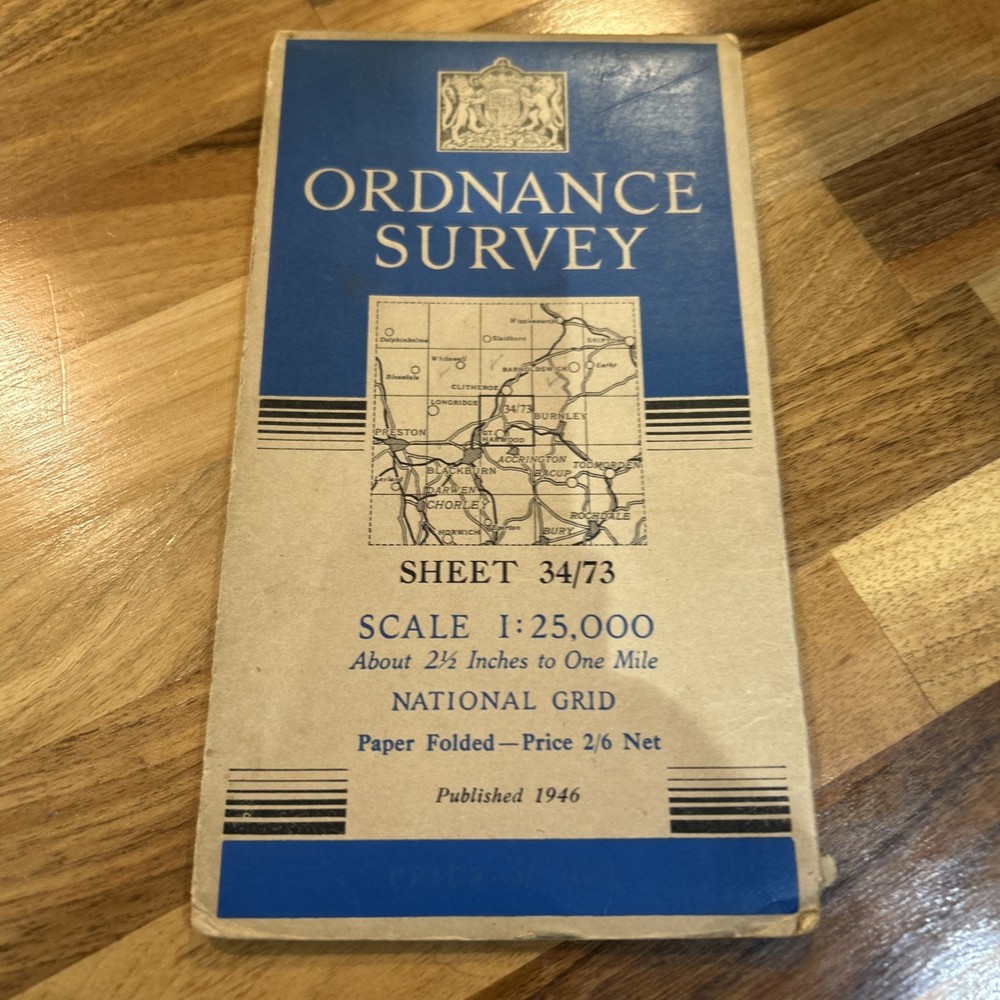 PADIHAM WHALLEY Ordnance Survey Sheet 34/73 1:25000 1947 National Grid