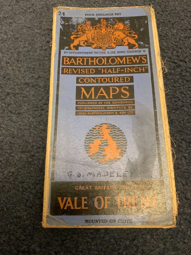 Vintage Bartholemew’s Revised “half-inch” contoured maps Sheet 24 Vale of Trent