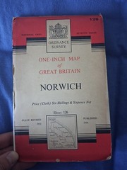 Vintage Ordnance Survey One Inch Paper Map of Norwich No 126 1954