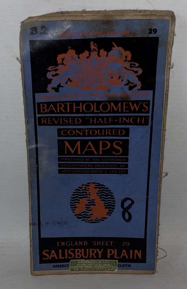 Bartholomew’s Half-inch Contoured Cloth Map – Salisbury Plain – Sheet 29 – 1937