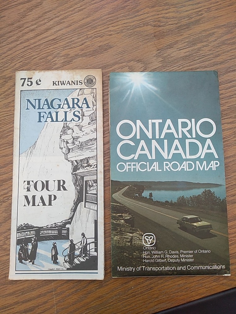 Niagra Falls Tour Map And Ontario Canada Road Map Circa 1970s