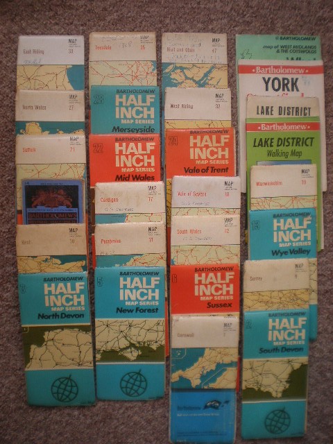 WALES ENGLAND SOME CLOTH BARTHOLOMEW MAPS HALF-INCH CONTOURED OS LOT BUNDLE SET