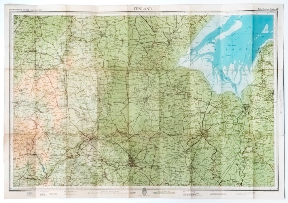 Bartholomews Half Inch Contoured Map Sheet 25 Fenland 1947 Cartography