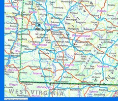 Pennsylvania USA Physical Map – Laminated 57.49cm x 36.72cm