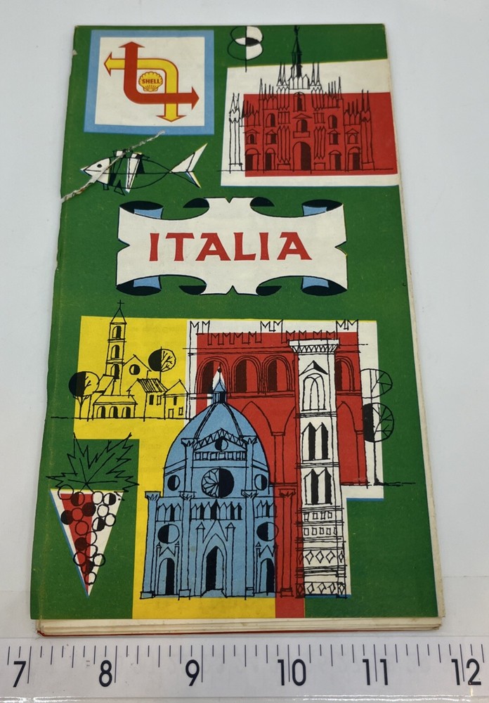 Vintage Shell Map Italy 1960 Italia Gas Station Motor Oil