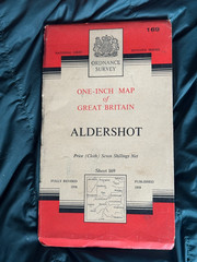 OS Ordnance Survey One Inch Cloth Map, Aldershot, Sheet 169, 1959