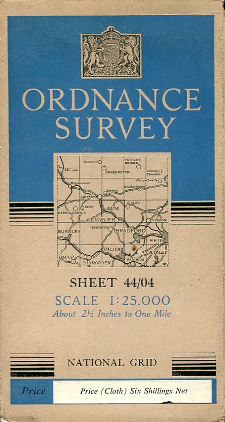 1948 vintage OS Ordnance Survey 1:25,000 Linen backed Sheet 44/04 Keighley