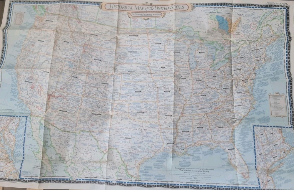 1953 National Geographic Large Folded Paper Historical Map of The United States