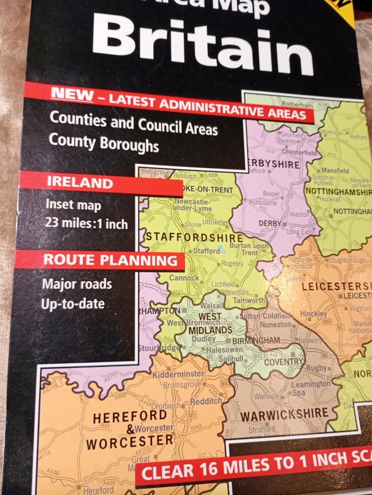 AA County and Area Map Britain Scale 16 mls to 1″