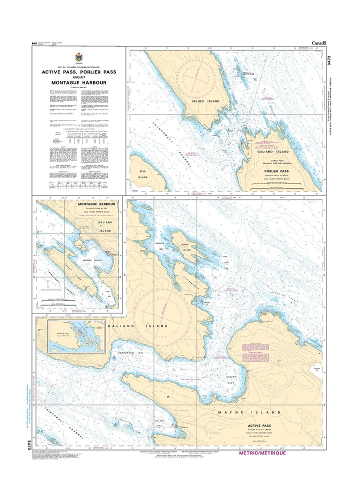 Active Pass, Porlier Pass and/et Montague Harbour | CHS Chart 3473 (47 x 33)