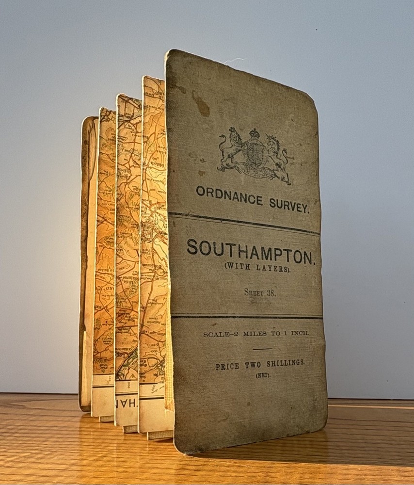 1910 Ordnance Survey Map Southampton Isle of Wight Linen Backed OS