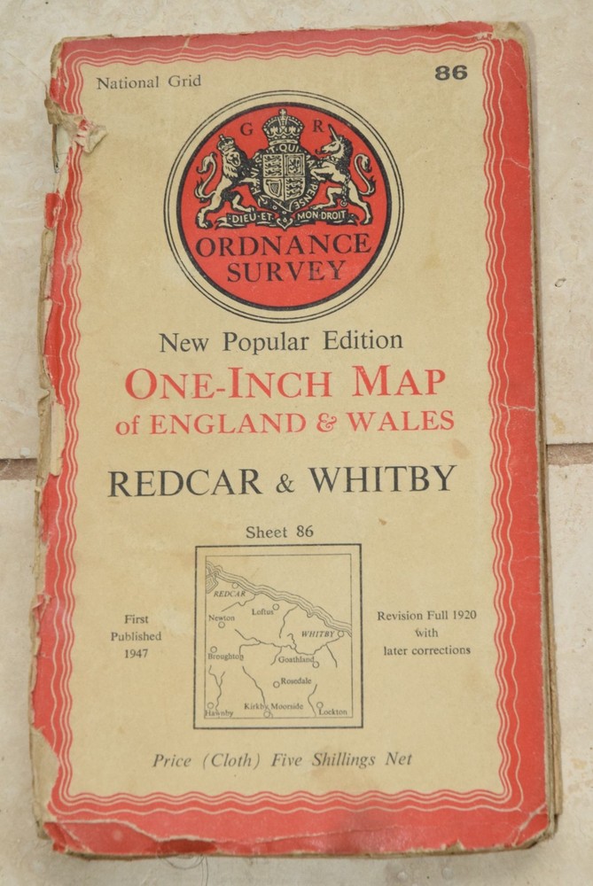 CLOTH Ordnance Survey One-Inch Map 86 REDCAR & WHITBY Popular 6th Edition 1947