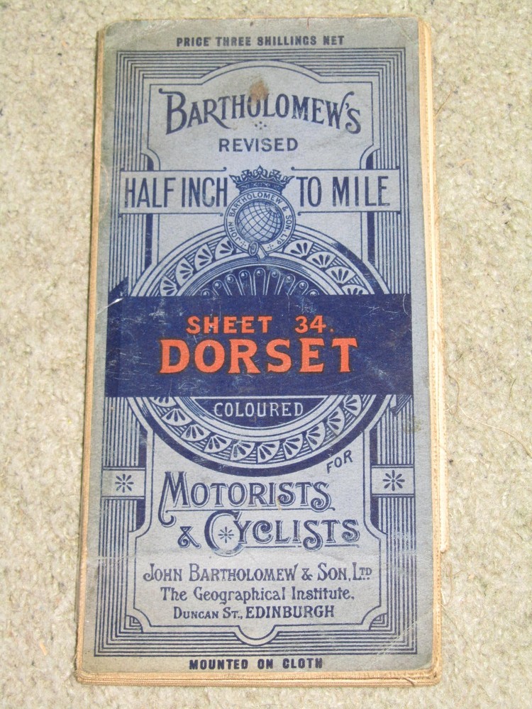 1926 Bartholomews Revised Half Inch Map: sheet 34 Dorset – on cloth