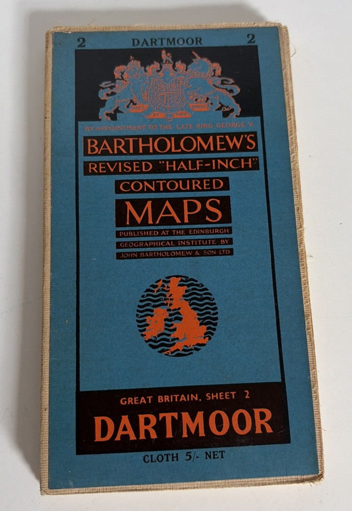 Bartholomew’s Revised Half-Inch to 1 Mile Contoured Map 2 Devon Dartmoor Vintage