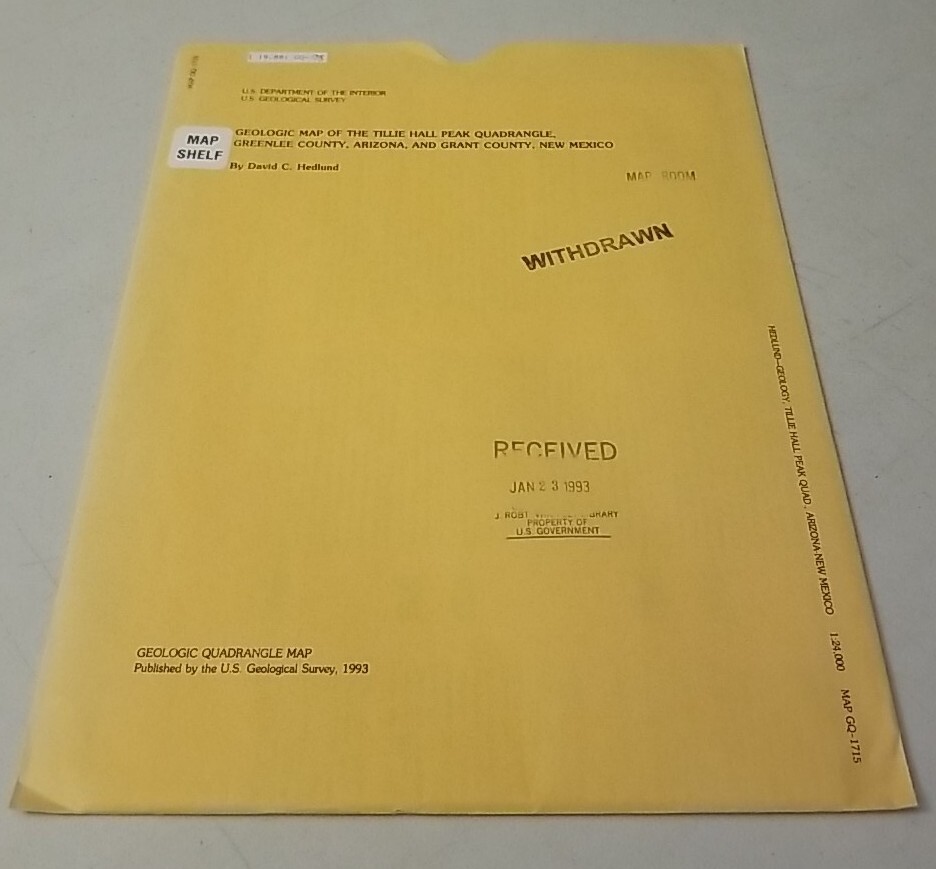 USGS Geologic Map Tillie Hall Peak Quadrangle, Greenlee Arizona Grant County NM