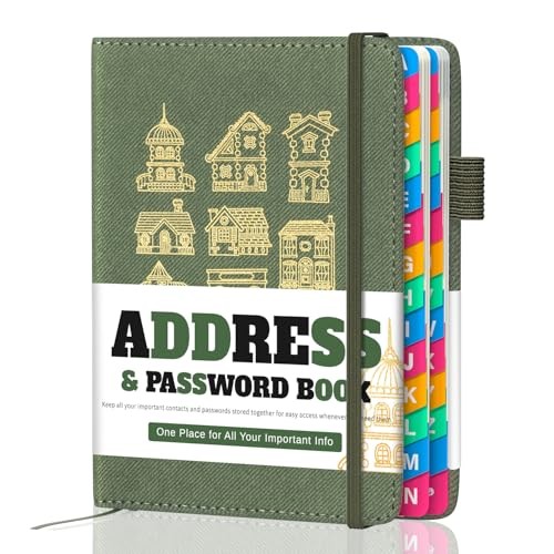 Address Book with Colorful Alphabetical Tabs (4.7″ X 6.2″) – Sage Green