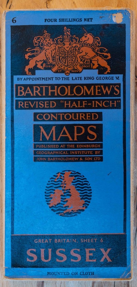 Bartholomew’s Revised Half-inch Contoured Linen Map – Sussex, sheet 6. c1947
