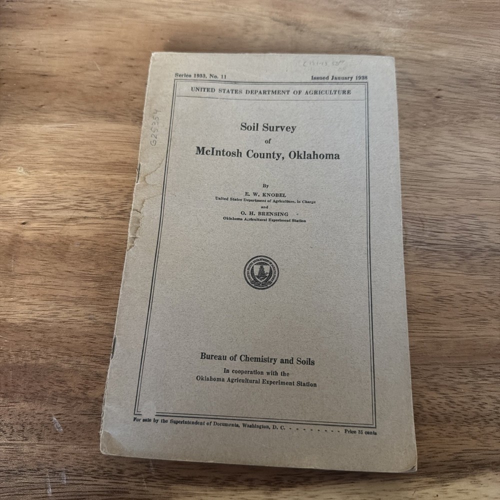 Vintage Rare 1938 McIntosh County Oklahoma Soil Survey US Dept Agriculture Map