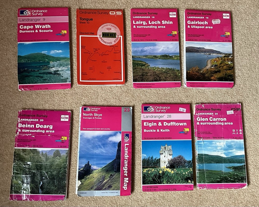 Used OS Landranger Maps 9, 16, 19, 20, 23, 25, 28 And OS Sheet 10