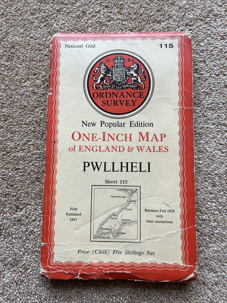 Vintage OS One Inch Map -Pwllheli – Sheet 115 – 1947 – Ordnance Survey