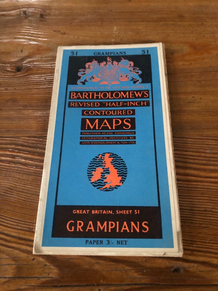 Vintage Bartholomew’s Half-Inch Contoured Map Grampians 51, circa 1950