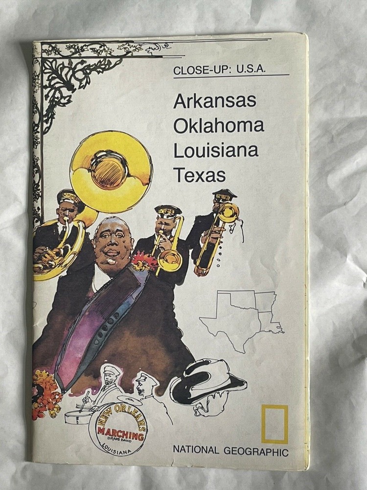 National Geographic, Folded Map, 1974, Arkansas, Oklahoma, Louisiana,Texas