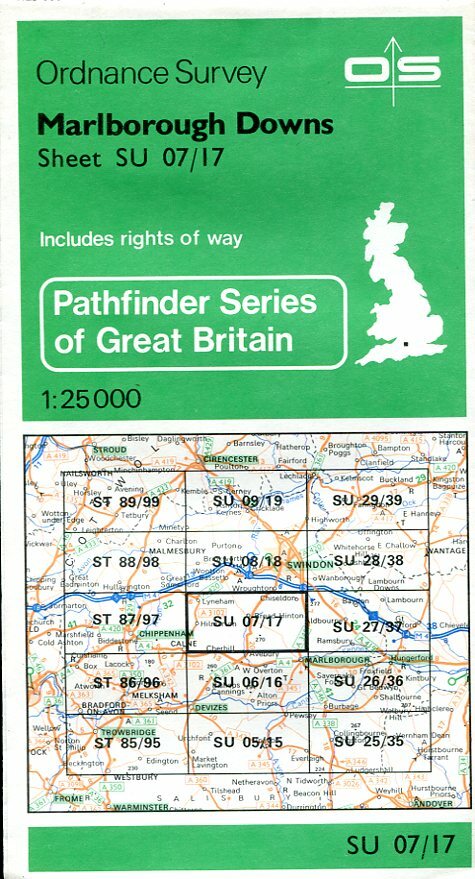 1985 vintage OS Ordnance Survey 1:25,000 Pathfinder SU 07/17 Marlborough Downs