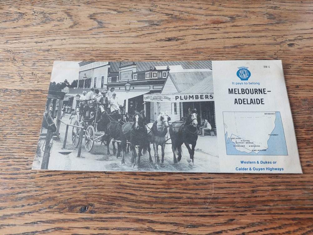 Vintage NRMA Paper Fold Out Map Melbourne – Adelaide Western & Dukes Calder Hwy