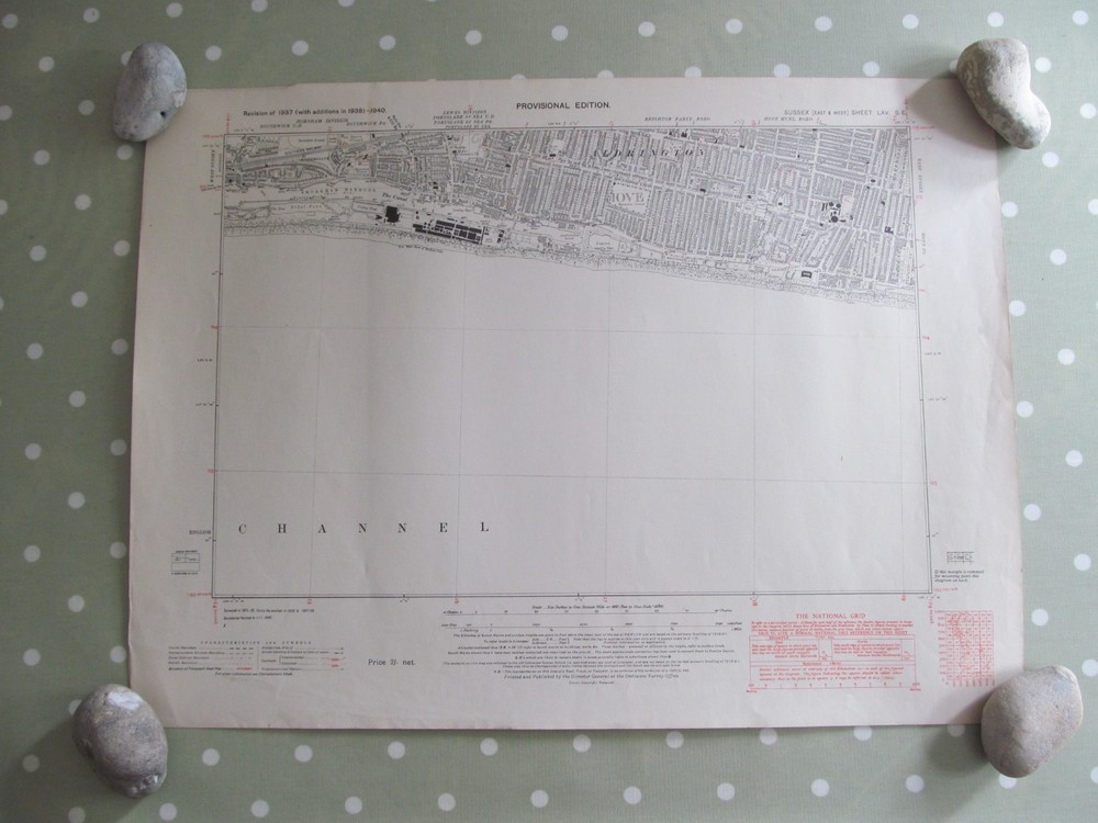 VINTAGE OS MAP PARTS OF SHOREHAM & HOVE SUSSEX 1948 SIX INCHES – ONE MILE