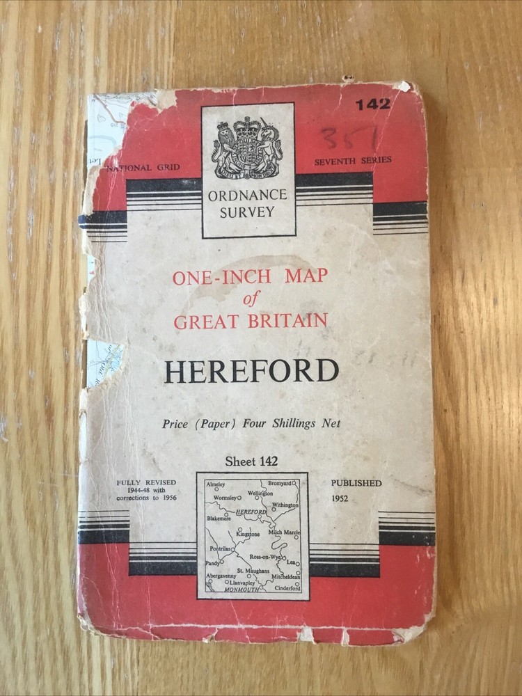1956 Ordnance Survey One Inch Seventh Series Map 142 Hereford (incl Abergavenny