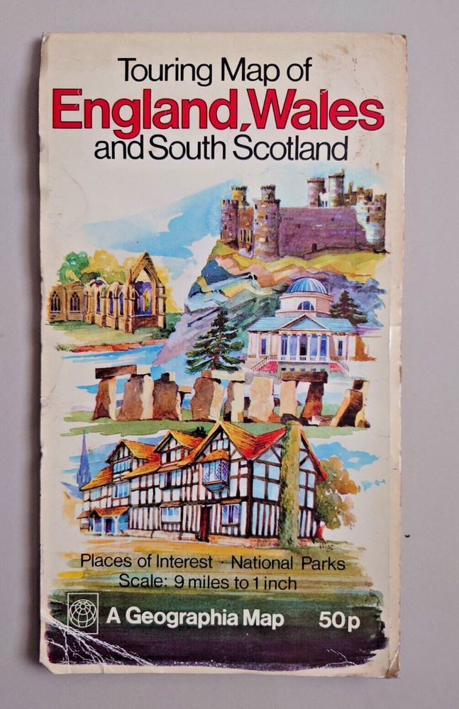 Vintage Geographia Touring Map England Wales Southern Scotland.